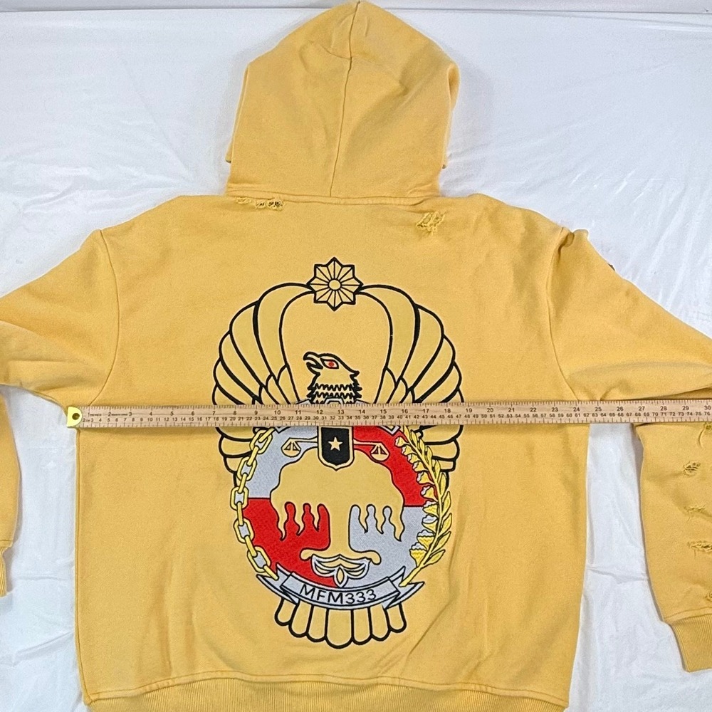 MFM333 Special Ops Distressed Full Zip Hoodie Yellow Eagle Crest Mens Medium - Picture 4 of 9